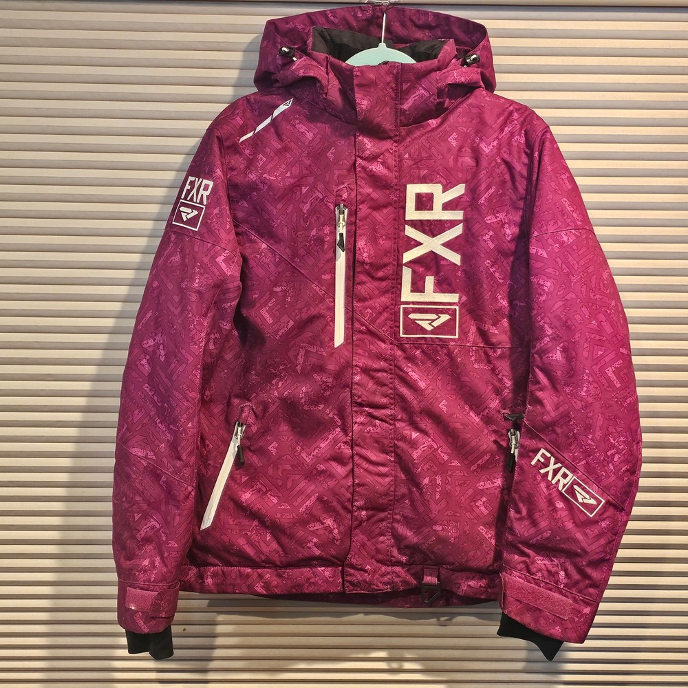 FXR Womens Fresh Jacket Size 10 Pink Geometric Snowboard Ski Winter Coat Hooded